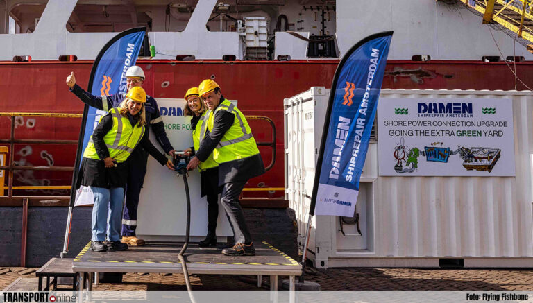 Minister Adriaansens opent walstroomaansluiting Damen Shiprepair Amsterdam