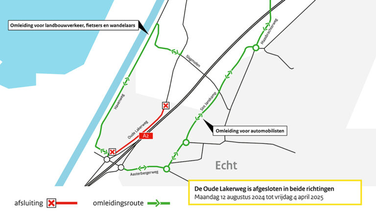 Oude Lakerweg in Echt acht maanden afgesloten voor werkzaamheden verbreding A2