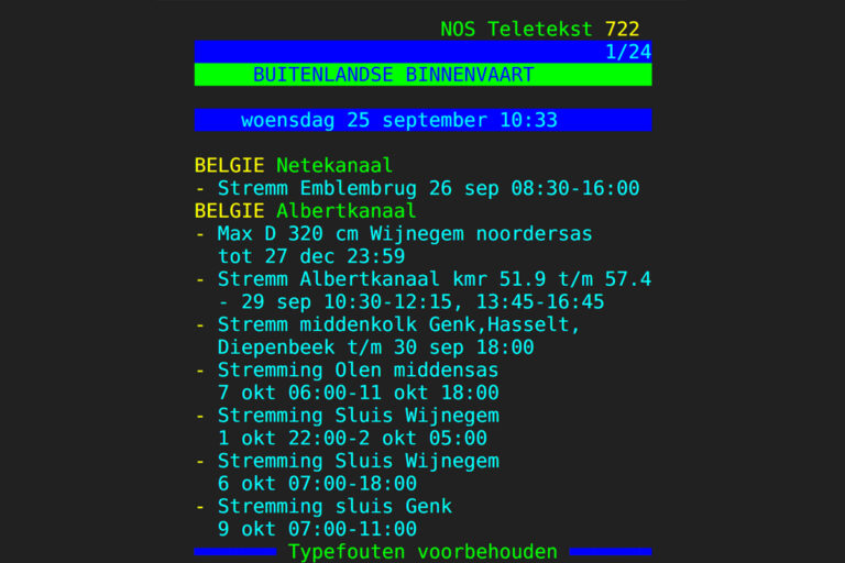 Rijkswaterstaat stopt met buitenlandse scheepvaartberichtgeving via Teletekst