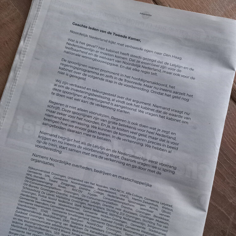 Noorden wil dat Den Haag doorgaat met Lely- en Nedersaksenlijn