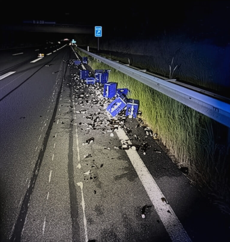 Dronken vrachtwagenchauffeur verliest lading bier op Duitse A1 [+foto’s]
