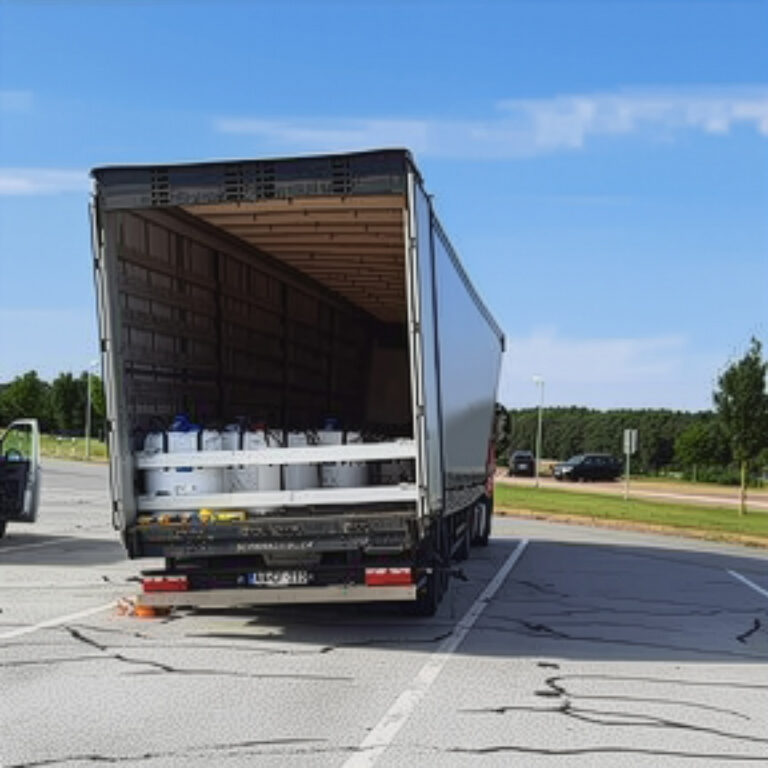 Scheef hangende oplegger op Duitse A19 blijkt vol slecht gezekerd ijzerpoeder te zitten [+foto’s]