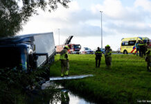 Vrachtwagen in sloot