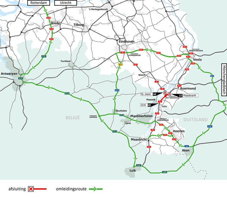 A2 en A73 richting Maastricht dit weekend dicht door werkzaamheden aan verbreding A2