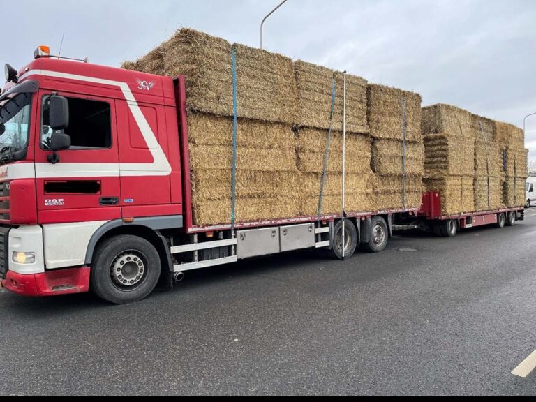 Rijverbod voor meerdere vrachtwagens met stro wegens onjuiste belading en technische gebreken [+foto’s]