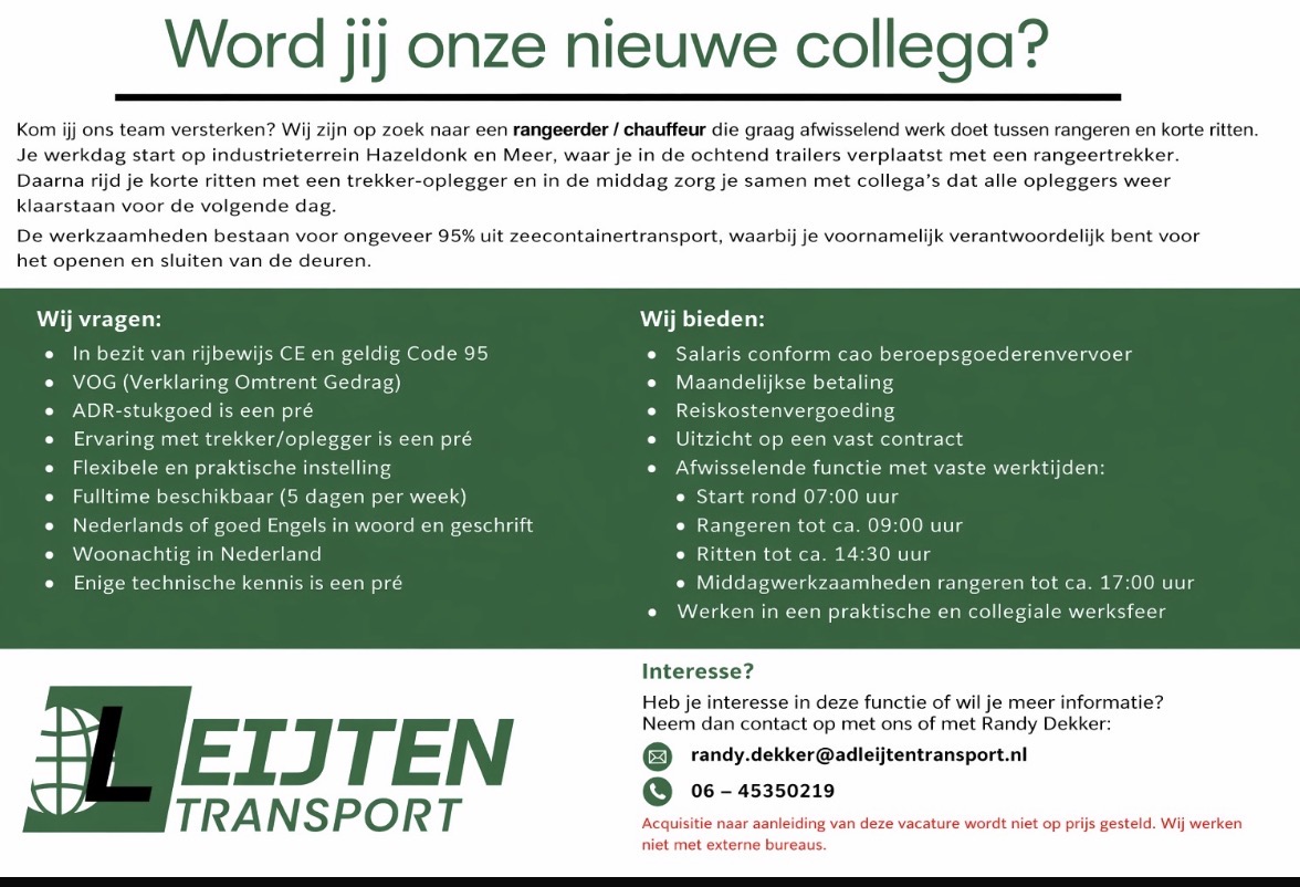 Vacature Leijten Transport