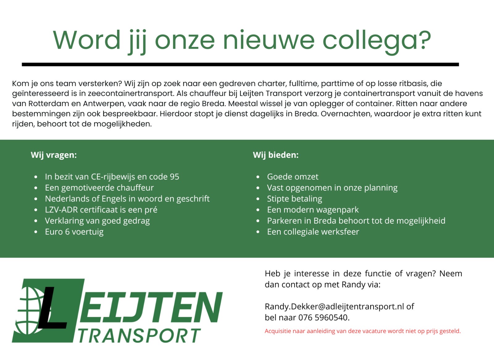 Vacature Leijten Transport