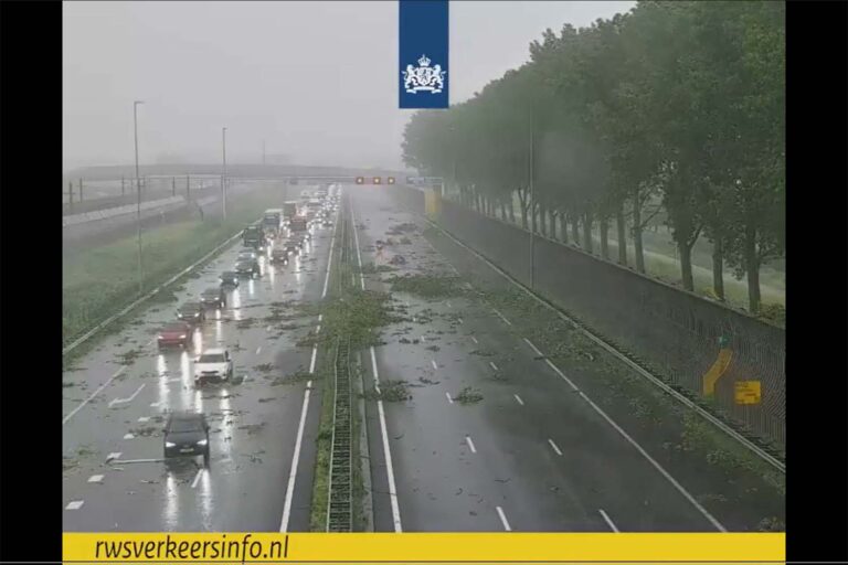 Takken en schade door zware buien: flinke hinder op A15 bij Papendrecht [+video’s]