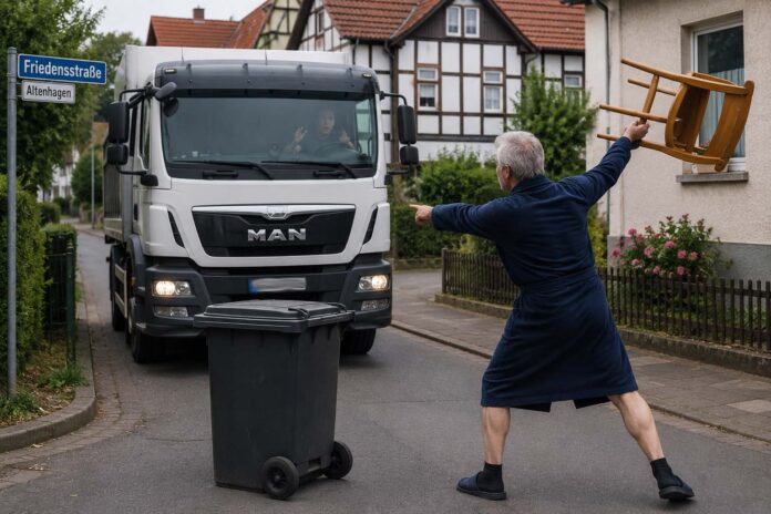 Man die stoel gooit naar vrachtwagen