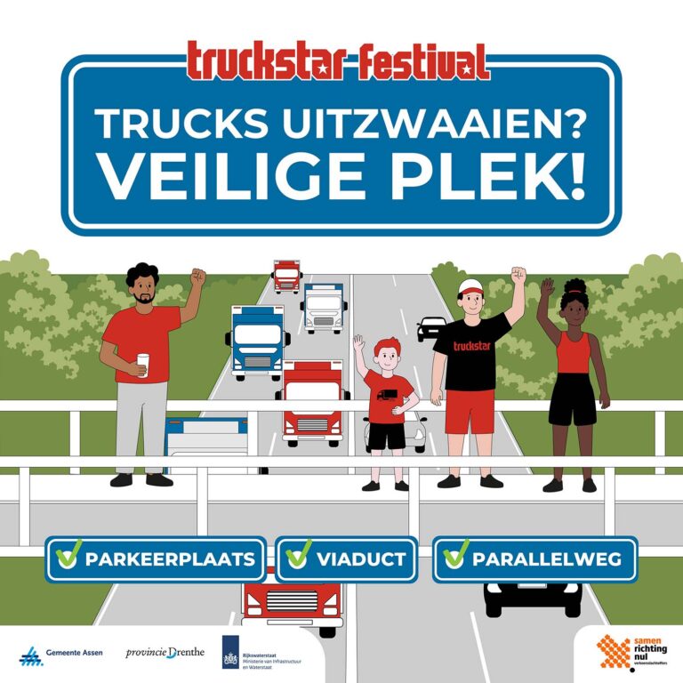 Rijkswaterstaat roept Truckstar-bezoekers op: zwaai trucks alleen vanaf een veilige plek uit