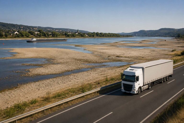Duitsland overweegt tijdelijk rijverbod voor vrachtwagens op zon- en feestdagen te versoepelen vanwege extreem lage waterstand Rijn
